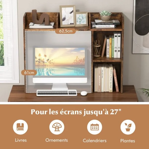 Organisateur Rangement de Bureau, 94x25x74 CM Étagère Bibliothèque à 3 Niveaux avec 2 Dispositifs Anti-renversement Naturel/Blanc/Café/Marron