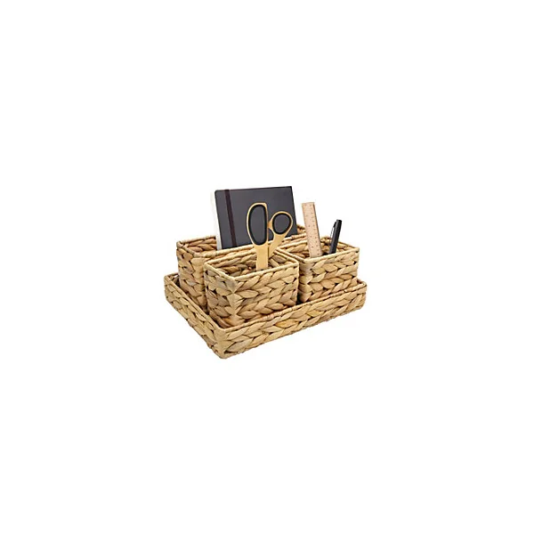 Organiseur de bureau 3 compartiments amovible avec plateau en jacinthe d'eau beige Box & Beyond