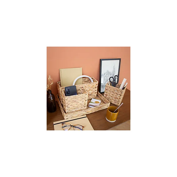 Organiseur de bureau 3 compartiments amovible avec plateau en jacinthe d'eau beige Box & Beyond
