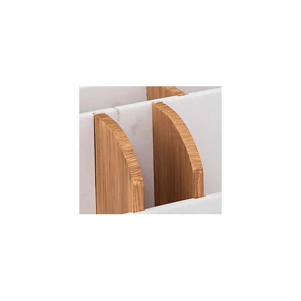 Organiseur salle de bains 6 compartiments effet marbre blanc et bambou l.12,1 x H.10 x P.25,6 cm, 5five Simply Smart Léa