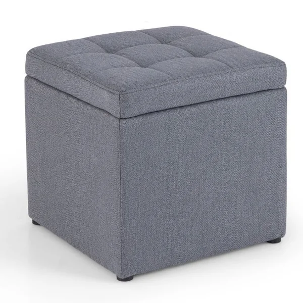 Ottoman de Rangement Carré Repose-pieds Rembourré en Tissu de Lin avec Couvercle Tabouret Rembourré Ottoman Cubique 40x40x40cm Gris