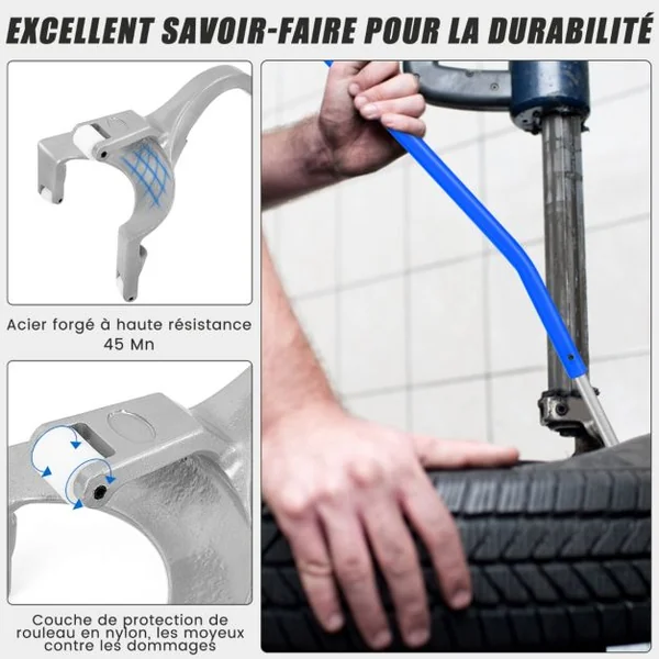 Outil de Démontage de Pneu de 44 cm à 62 cm avec Support de Talon en Acier Changeur de Pneu de Voiture sans Chambre à Air Bleu