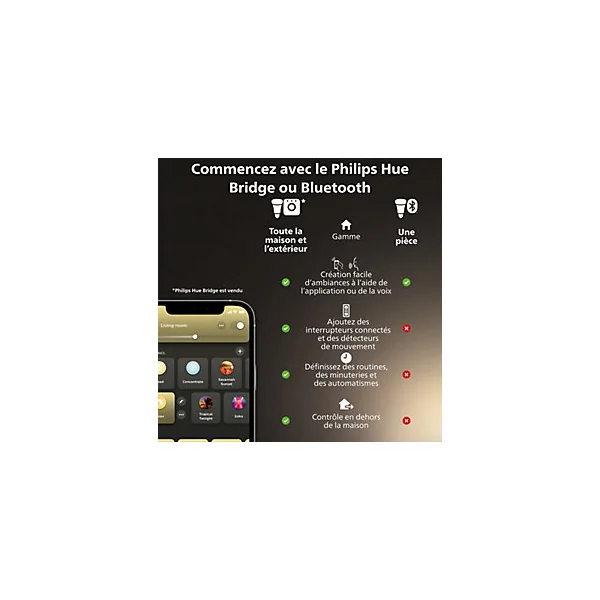 Pack 3 ampoules LED connecté Philips Hue Bluetooth A60 E27 880lm 9W 60W blanc chaud