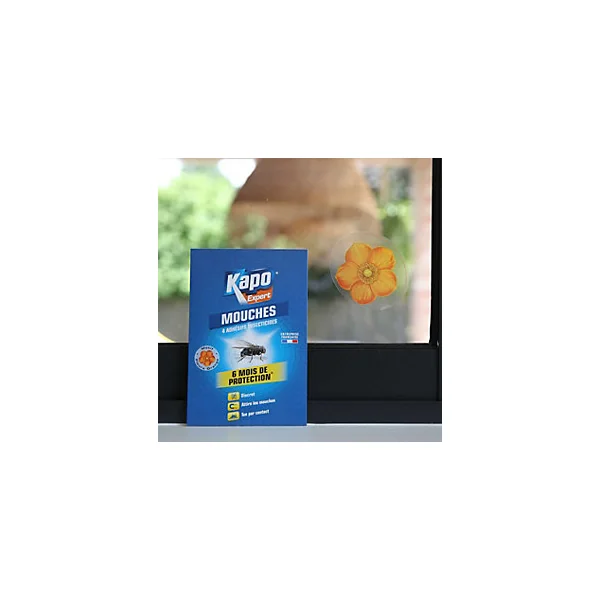 Pack 4 Adhésifs anti-mouches insecticides Kapo exports motif fleurs orange