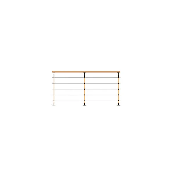 Pack balustrade 2m pose à plat Hesta Kordo hêtre verni/ aluminium noir ral 9005