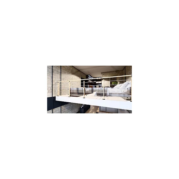 Pack balustrade 2m pose à plat Hesta Kordo hêtre verni/ aluminium noir ral 9005
