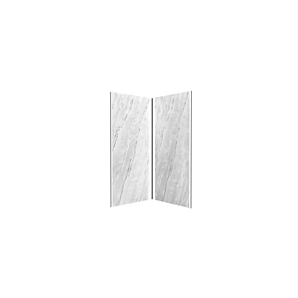 Pack de 2 panneaux muraux de salle de bains, blanc effet marbre avec profilés noirs, l.90+90 x H.210 x P.0,3 cm, Galedo Homestone