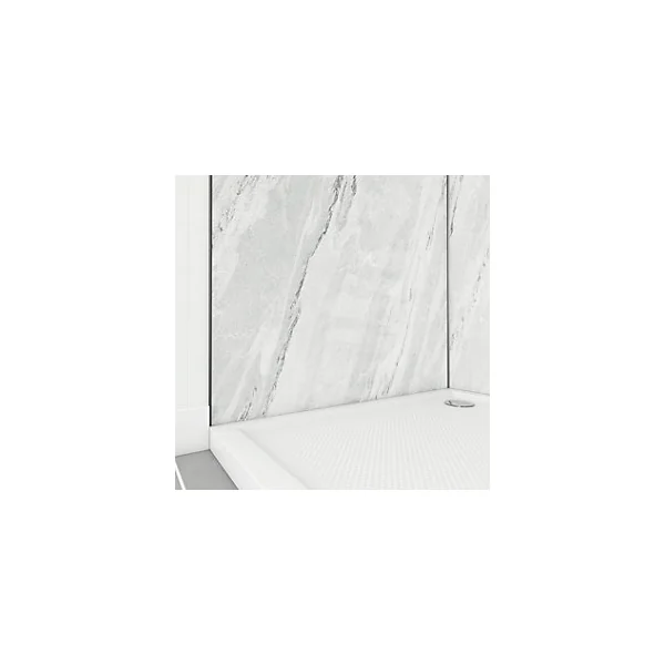 Pack de 2 panneaux muraux de salle de bains, blanc effet marbre avec profilés noirs, l.90+90 x H.210 x P.0,3 cm, Galedo Homestone