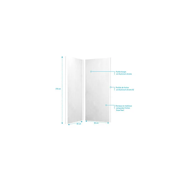 Pack de 2 panneaux muraux de salle de bains, blanc effet pierre avec profilés chromés, l.90+90 x H.210 x P.0,3 cm, Galedo Homestone