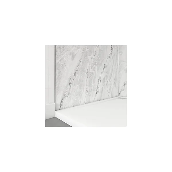 Pack de 2 panneaux muraux de salle de bains, gris effet marbre avec profilés chromés, l.120+90 x H.210 x P.0,3 cm, Galedo Homestone