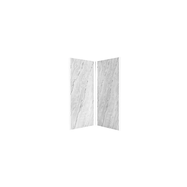 Pack de 2 panneaux muraux de salle de bains, gris effet marbre avec profilés chromés, l.90+90 x H.210 x P.0,3 cm, Galedo Homestone