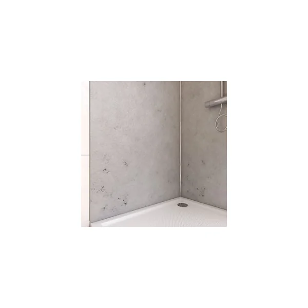 Pack de 2 panneaux muraux de salle de bains, gris effet pierre avec profilés chromés, l.90+90 x H.210 x P.0,3 cm, Galedo Homestone