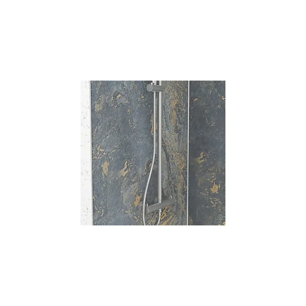 Pack de 2 panneaux muraux de salle de bains, gris et doré effet marbre avec profilés chromés, l.90+90 x H.210 x P.0,3 cm, Galedo Homestone