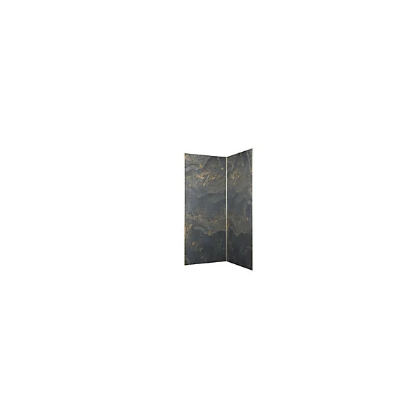 Pack de 2 panneaux muraux de salle de bains, gris et doré effet marbre avec profilés dorés, l.90+90 x H.210 x P.0,3 cm, Galedo Homestone