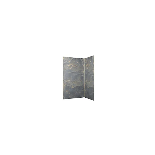 Pack de 2 panneaux muraux de salle de bains, gris et doré effet pierre avec profilés dorés, l.120+90 x H.210 x P.0,3 cm, Galedo Homestone