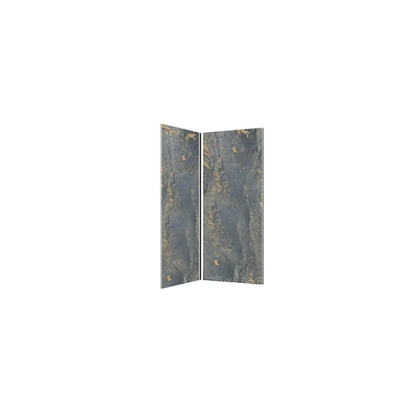 Pack de 2 panneaux muraux de salle de bains, gris et doré effet pierre avec profilés noirs, l.90+90 x H.210 x P.0,3 cm, Galedo Homestone