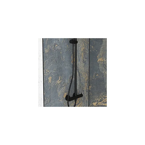 Pack de 2 panneaux muraux de salle de bains, gris et doré effet pierre avec profilés noirs, l.90+90 x H.210 x P.0,3 cm, Galedo Homestone