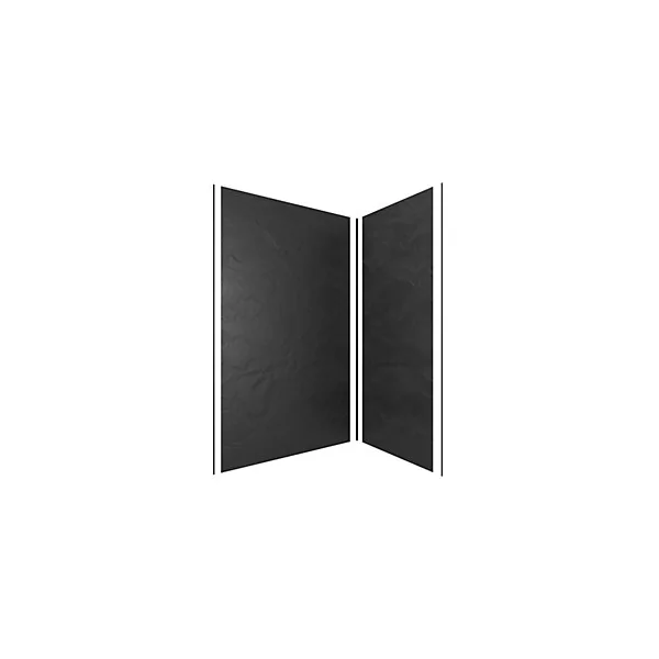Pack de 2 panneaux muraux de salle de bains, gris foncé effet ardoise avec profilés noirs, l.120+90 x H.210 x P.0,3 cm, Galedo Homestone