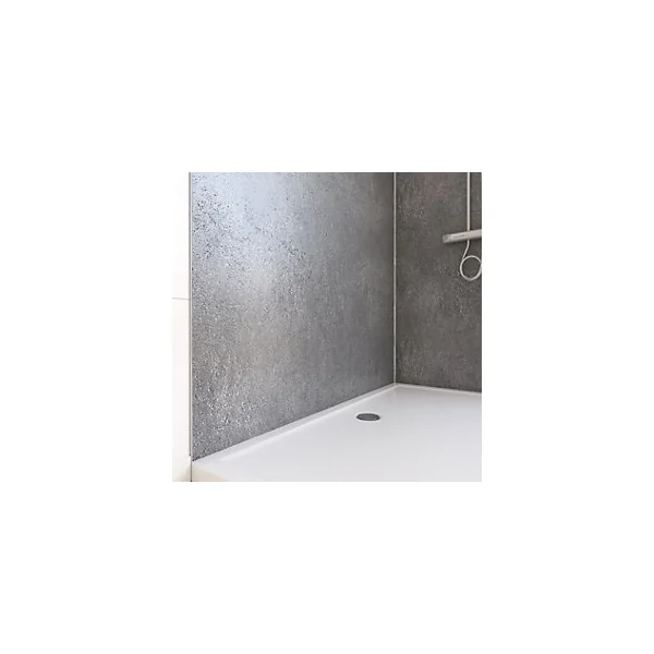 Pack de 2 panneaux muraux de salle de bains, gris foncé effet pierre avec profilés chromés, l.120+90 x H.210 x P.0,3 cm, Galedo Homestone