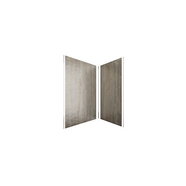 Pack de 2 panneaux muraux de salle de bains, marron effet bois avec profilés chromés, l.120+90 x H.210 x P.0,3 cm, Galedo Homestone