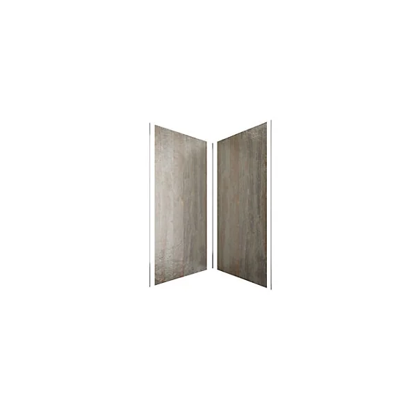 Pack de 2 panneaux muraux de salle de bains, marron effet pierre avec profilés chromés, l.90+90 x H.210 x P.0,3 cm, Galedo Homestone