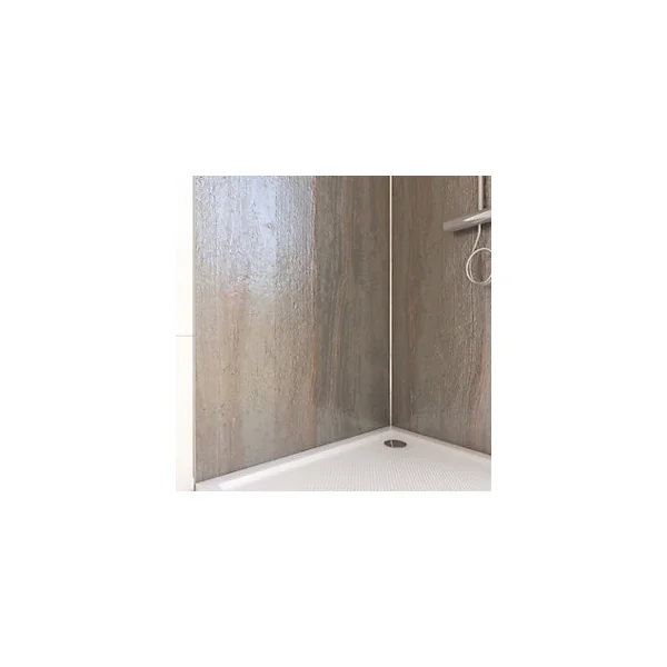 Pack de 2 panneaux muraux de salle de bains, marron effet pierre avec profilés chromés, l.90+90 x H.210 x P.0,3 cm, Galedo Homestone