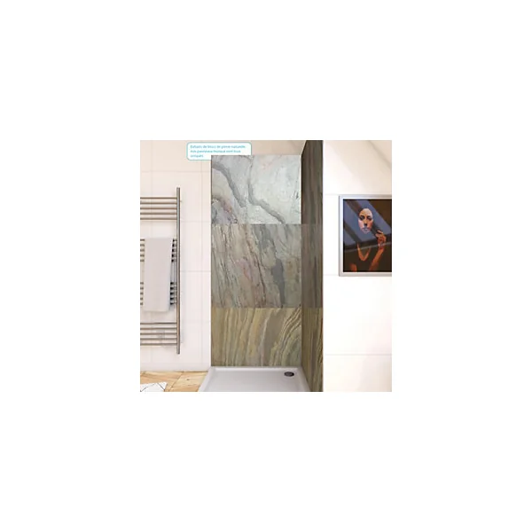 Pack de 2 panneaux muraux de salle de bains, marron effet pierre avec profilés chromés, l.90+90 x H.210 x P.0,3 cm, Galedo Homestone