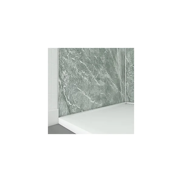 Pack de 2 panneaux muraux de salle de bains, vert effet pierre avec profilés chromés, l.120+90 x H.210 x P.0,3 cm, Galedo Homestone