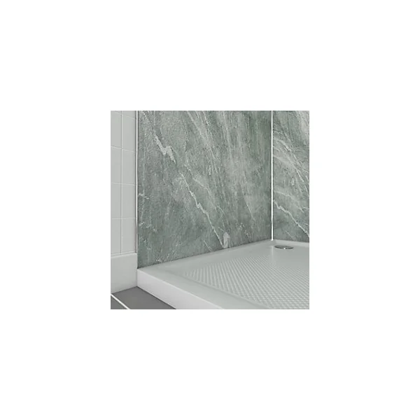 Pack de 2 panneaux muraux de salle de bains, vert effet pierre avec profilés chromés, l.90+90 x H.210 x P.0,3 cm, Galedo Homestone