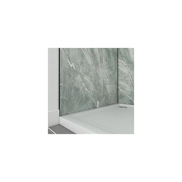 Pack de 2 panneaux muraux de salle de bains, vert effet pierre avec profilés noirs, l.90+90 x H.210 x P.0,3 cm, Galedo Homestone