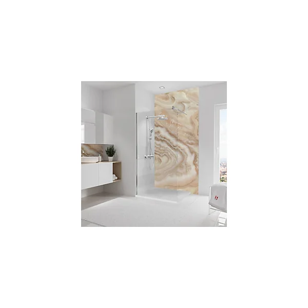 Pack de 2 salle de bains l.100 x H.255 cm, effet marbre beige, Schulte DécoDesign Softtouch