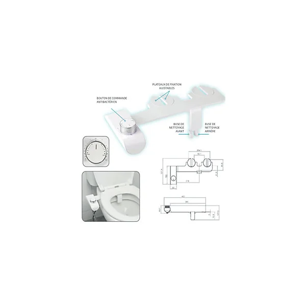 Pack WC japonais : abattant + kit lavant - Hygiène parfaite sans électricité - QQ Net Cleanfast