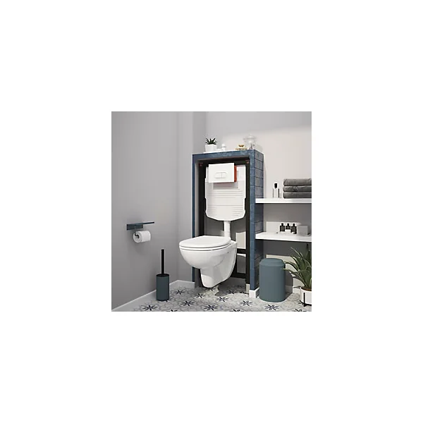 Pack WC suspendu Lagon en porcelaine vitrifiée avec abattant + bâti-support universel GoodHome