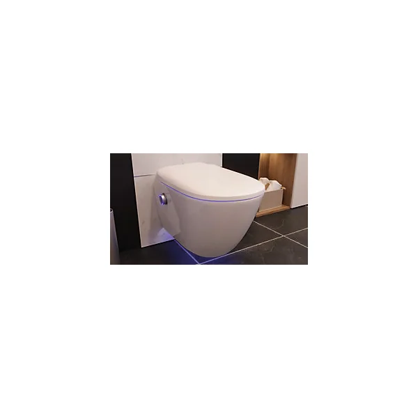 Pack WC suspendu lavant avec cuvette sans bride, LED et télécommande, SFA Saniwash