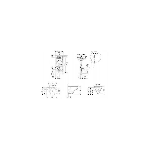 Pack WC suspendu sans bride gain de place Geberit Cocktail Rimfree Compact