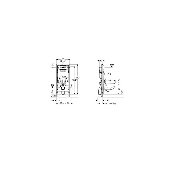 Pack WC suspendu sans bride, Geberit G-500 Design Compact