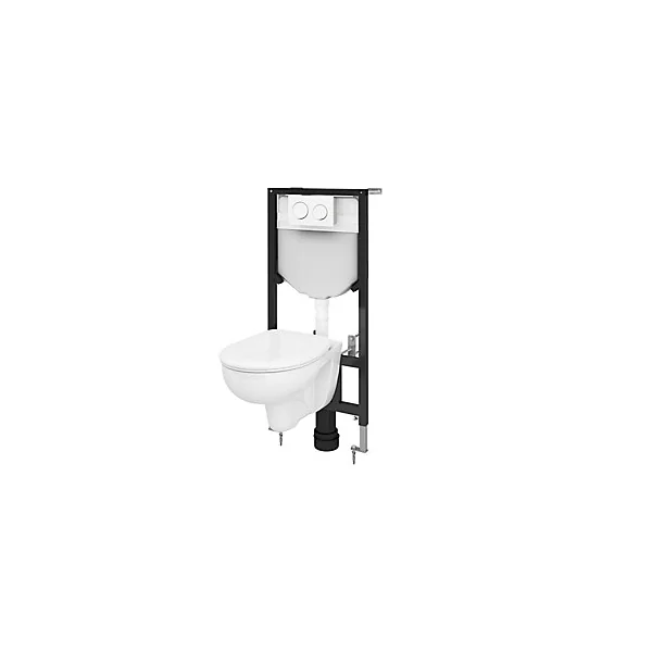 Pack WC suspendu Urmia en porcelaine vitrifiée avec abattant + bâti-support universel