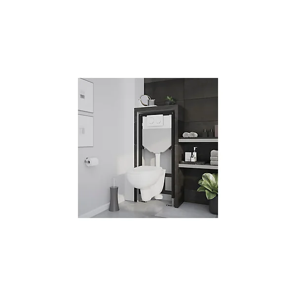 Pack WC suspendu Urmia en porcelaine vitrifiée avec abattant + bâti-support universel