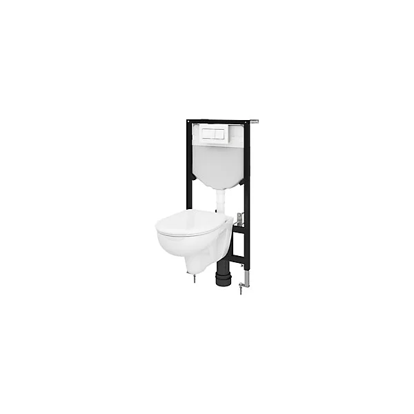 Pack WC suspendu Urmia en porcelaine vitrifiée avec abattant + bâti-support universel
