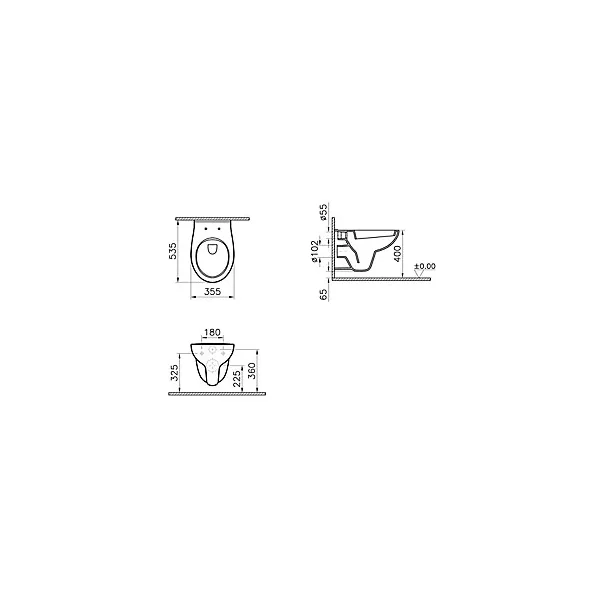 Pack WC suspendu Urmia en porcelaine vitrifiée avec abattant + bâti-support universel