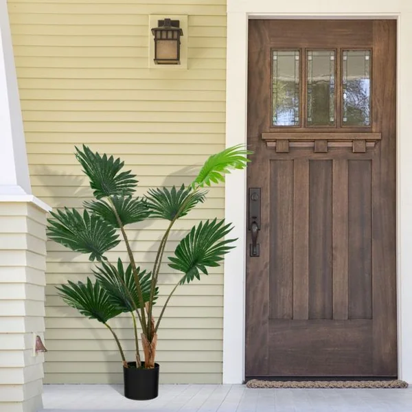 Palmier Artificiel 120cm Plante Artificielle avec 8 Feuilles Pot en Ciment Troncs en PE pour Bureau Maison Magasin