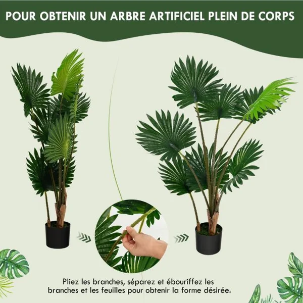 Palmier Artificiel 120cm Plante Artificielle avec 8 Feuilles Pot en Ciment Troncs en PE pour Bureau Maison Magasin