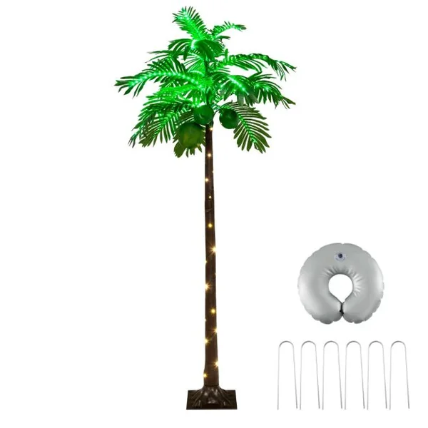 Palmier Artificiel Éclairé par LED de 180 cm Palmier Tropical de Style Hawaïen avec 309 Lumières LED pour Intérieur et Extérieur Plage Fête Vacances