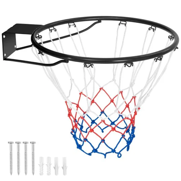 Panier de Basket Anneau Suspendu avec Filet Toutes Saisons Jante de Basket-ball Murale Remplacement Universelle Ø38,5 CM Noir