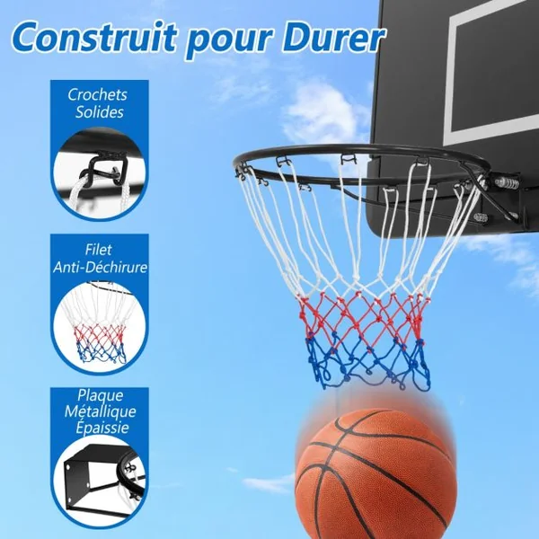 Panier de Basket Anneau Suspendu avec Filet Toutes Saisons Jante de Basket-ball Murale Remplacement Universelle Ø45 CM Noir/Rouge