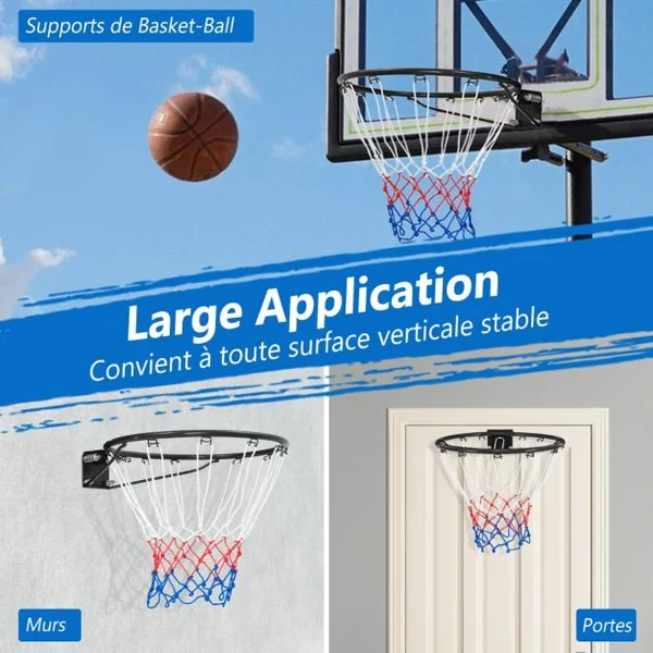 Panier de Basket Anneau Suspendu avec Filet Toutes Saisons Jante de Basket-ball Murale Remplacement Universelle Ø45 CM Noir/Rouge
