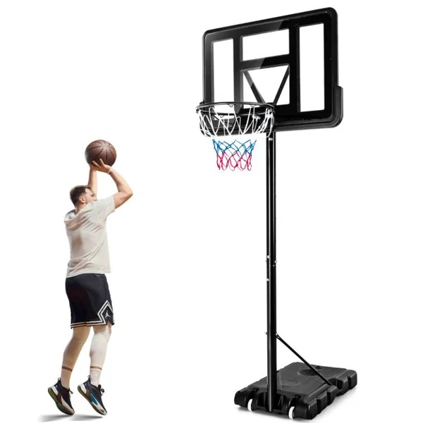 Panier de Basket Extérieur avec Hauteur Réglable 130-305 cm Support de Basket sur Pied avec Panneau en HDPE et Filet Base Remplissable & 2 Roues