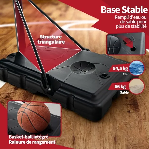 Panier de Basket Extérieur avec Hauteur Réglable 130-305 cm Support de Basket sur Pied avec Panneau en HDPE et Filet Base Remplissable & 2 Roues