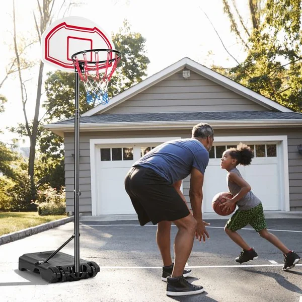 Panier de Basket Extérieur avec Hauteur Réglable 160-210 cm Support de Basket sur Pied avec Panneau en PE & Filet en Nylon Base Remplissable & 2 Roues