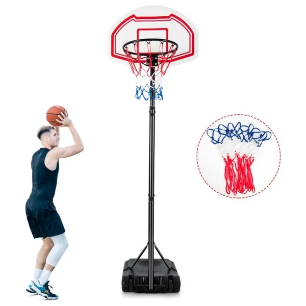 Panier de Basket Extérieur avec Hauteur Réglable 160-210 cm Support de Basket sur Pied avec Panneau en PE & Filet en Nylon Base Remplissable & 2 Roues